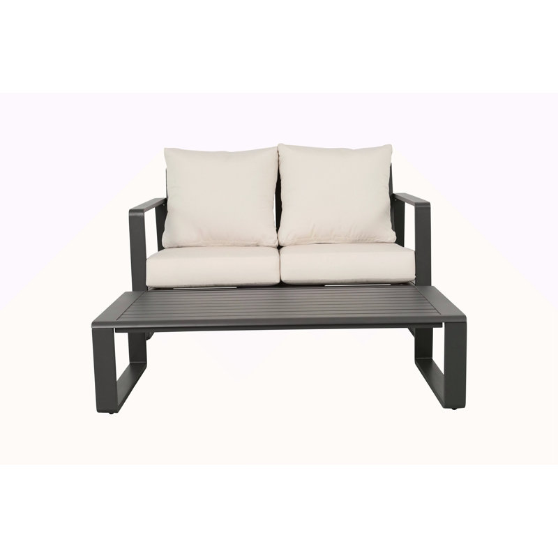 Canapé double + table basse rectangulaire, Beige, Noir