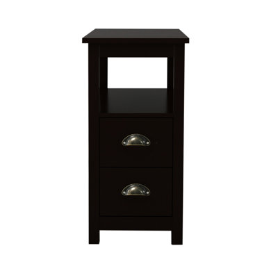 Narrow End Table With Two Drawers And Open Shelf - Brown. Plentiful Storage, Made From E1 & Solid Pine, Protected Tabletop, Simple Assembly Required Brown Two Feature. Ample Of Pine Legs, Coated Quick