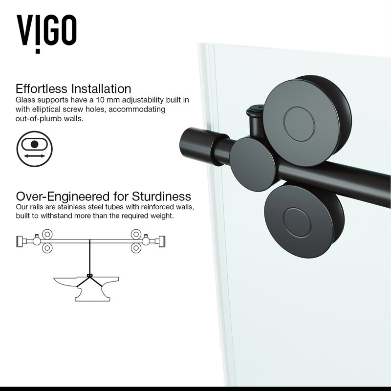 Winslow 48" W x 36" D x 80" H Sliding Frameless Shower Enclosure with 3/8  Clear Glass&Base, Matte Black, Left