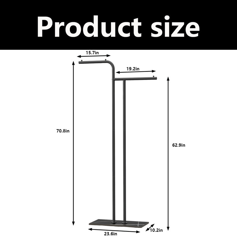 Coat Rack Freestanding With Rock Slab Base, Black