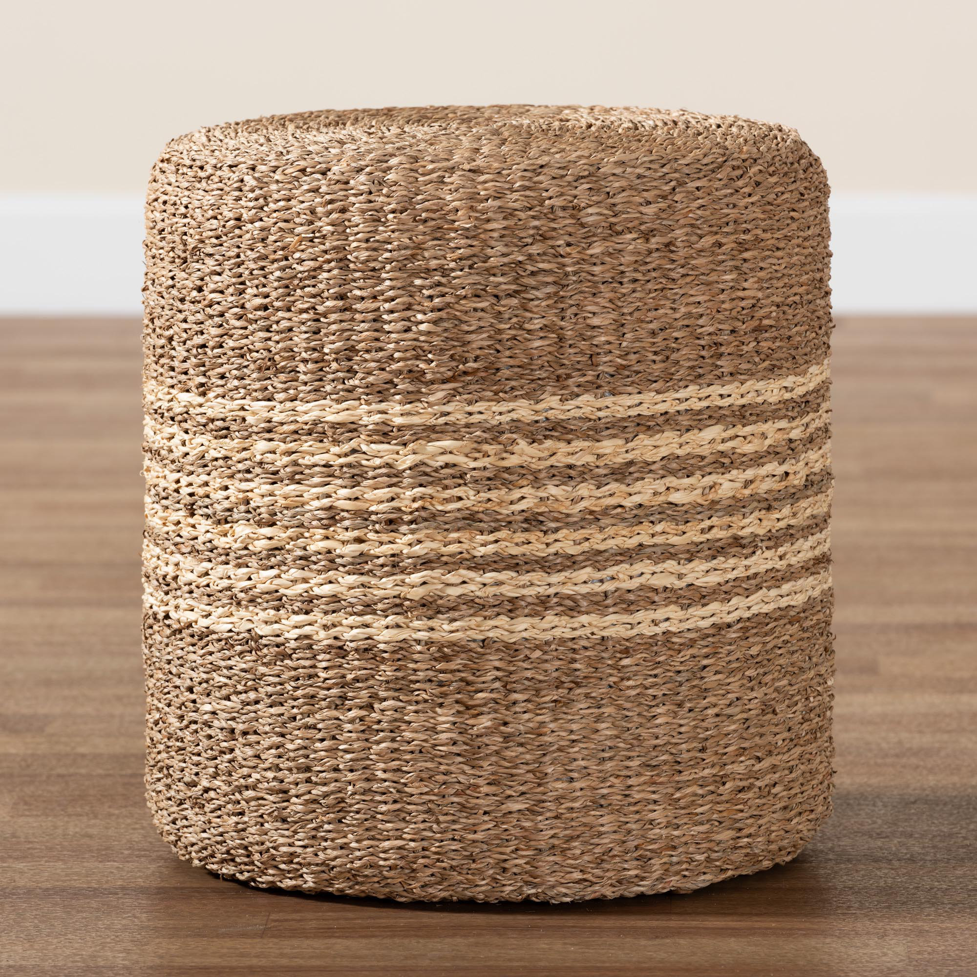 Highland Dunes Allick Seagrass Solid Wood Accent Stool | Wayfair