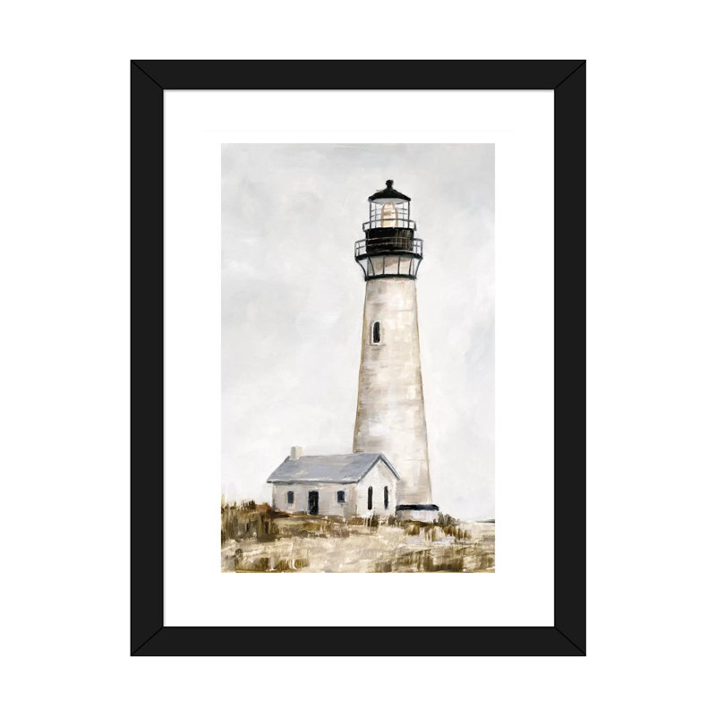 «Rustic Lighthouse II» par Ethan Harper - reproduction d'art, H 32 po x l 24 po x P 1 po, Papier encadré noir, Blanc