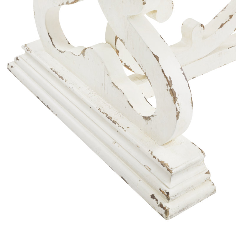 Distressed White Scrollwork Rectangular Wood Coffee Table