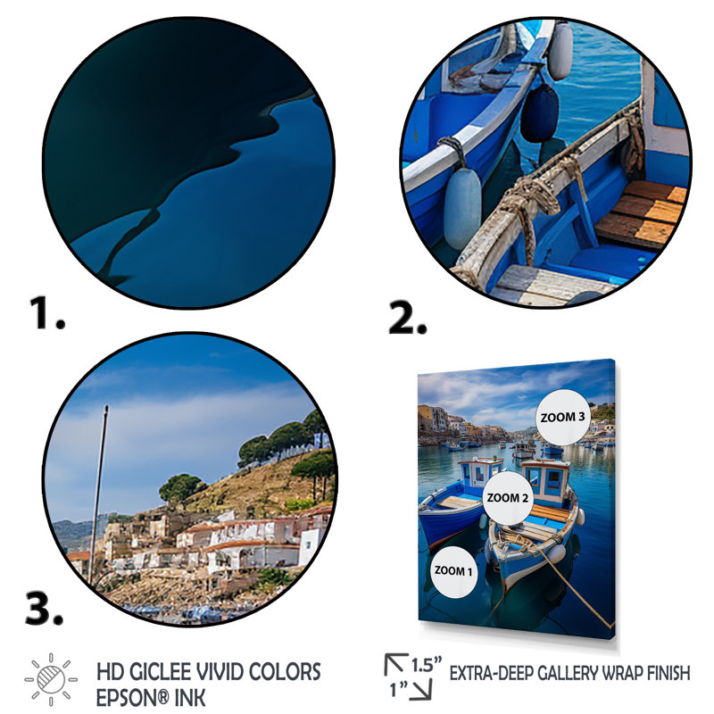 Espagne, village de pêche côtier I - Espagne, reproduction d'art mural, H 40 po x l 30 po x P 1,5 po, Cadre flottant doré