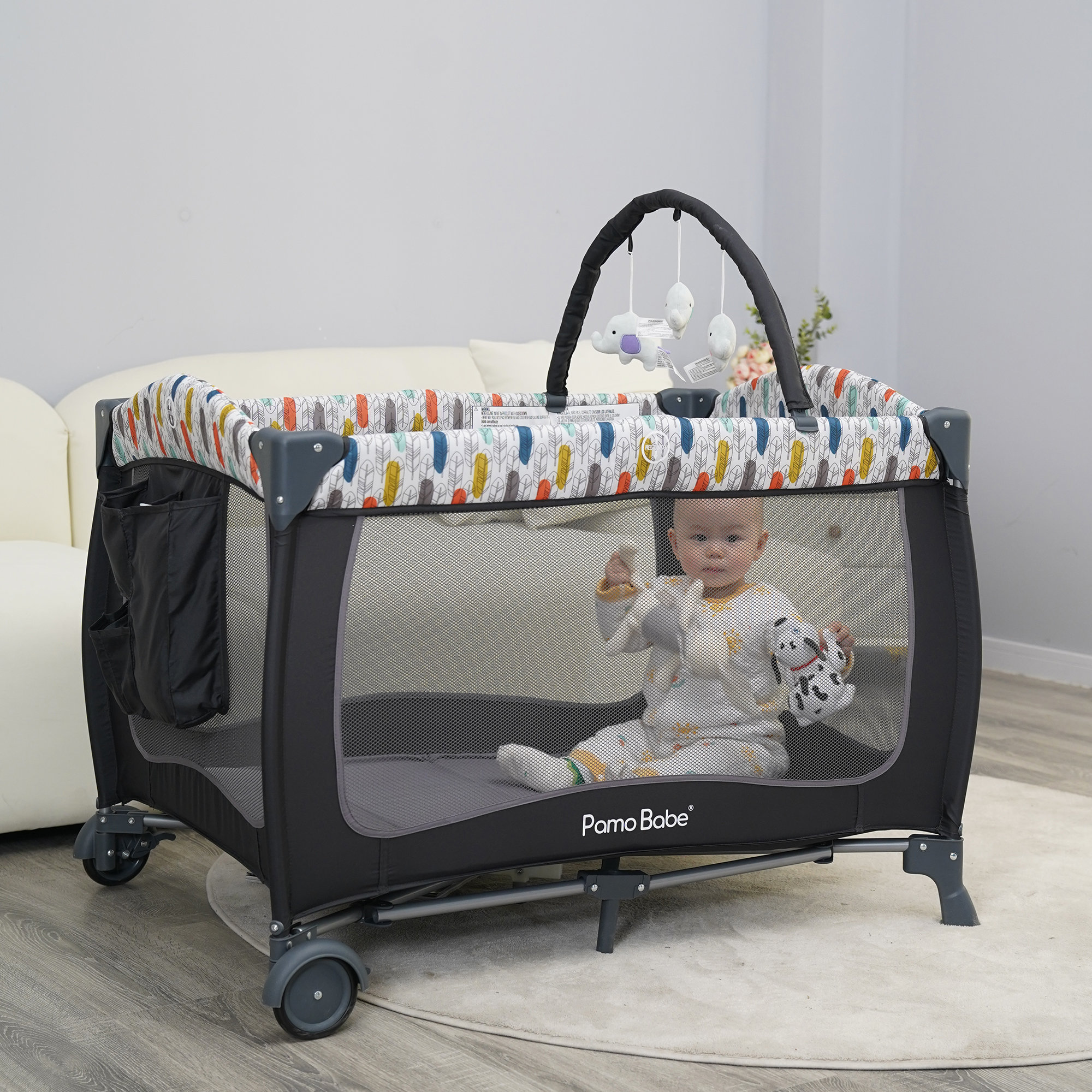 Lits bébé avec Matelas Inclus Filet, Berceau 3 en 1 pour bébé, lit