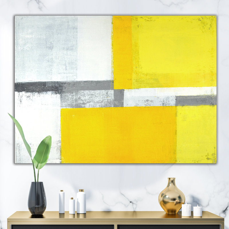 «Gray and Yellow Blue Abstract», reproduction d'art sur toile, H 12 po x l 20 po x p 1 po, Toile tendue