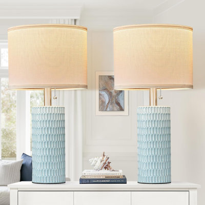 Ensemble de 2 lampes de table en céramique bleu ciel 20 po