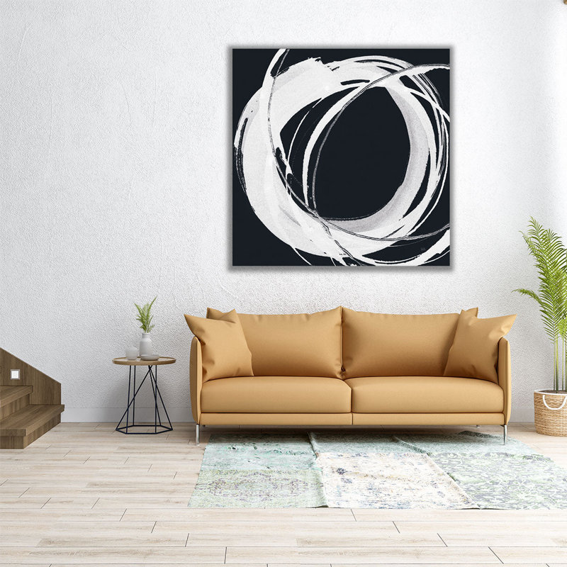 «Gilded Enso I» noir et blanc - reproduction d'art sur toile, H 30 po x l 30 po