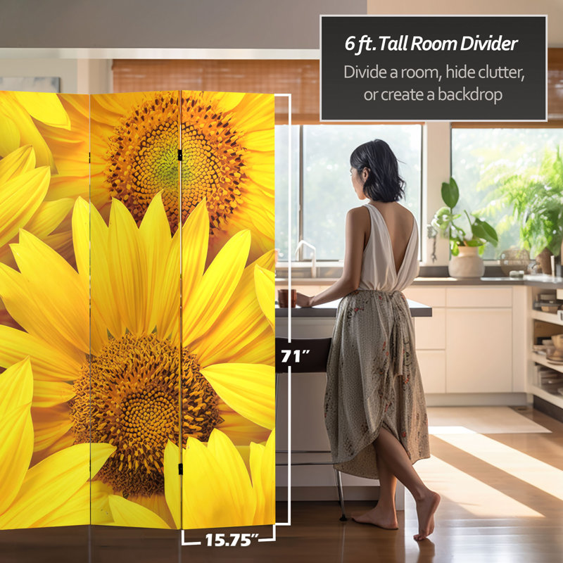 6 Ft. Tall Double Sided Sunflowers Canvas Room Divider