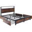 Industrial Metal Bed Frame With 4 Drawers And Led Light Head Board And Charging Ports-112373312