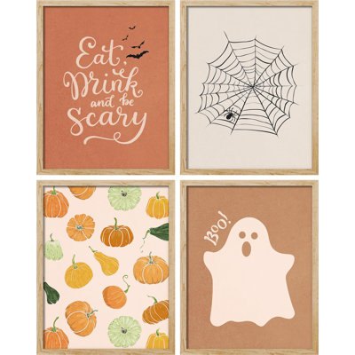 «Spooky Ghost Halloween Pumpkin Harvest Spiderweb», impression sur papier 4 pièces
