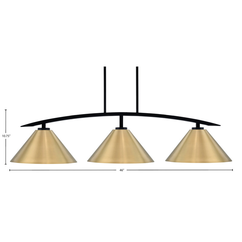 Luminaire îlot 3 lumières avec abat-jour conique en métal Kurve, H 58,25 po x l 46 po x P 46 po, Laiton New Age