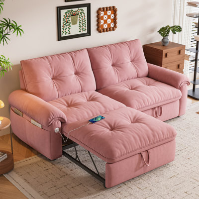 77‘’  Multifunctional 2-In-1 Sofa Bed, Pink
