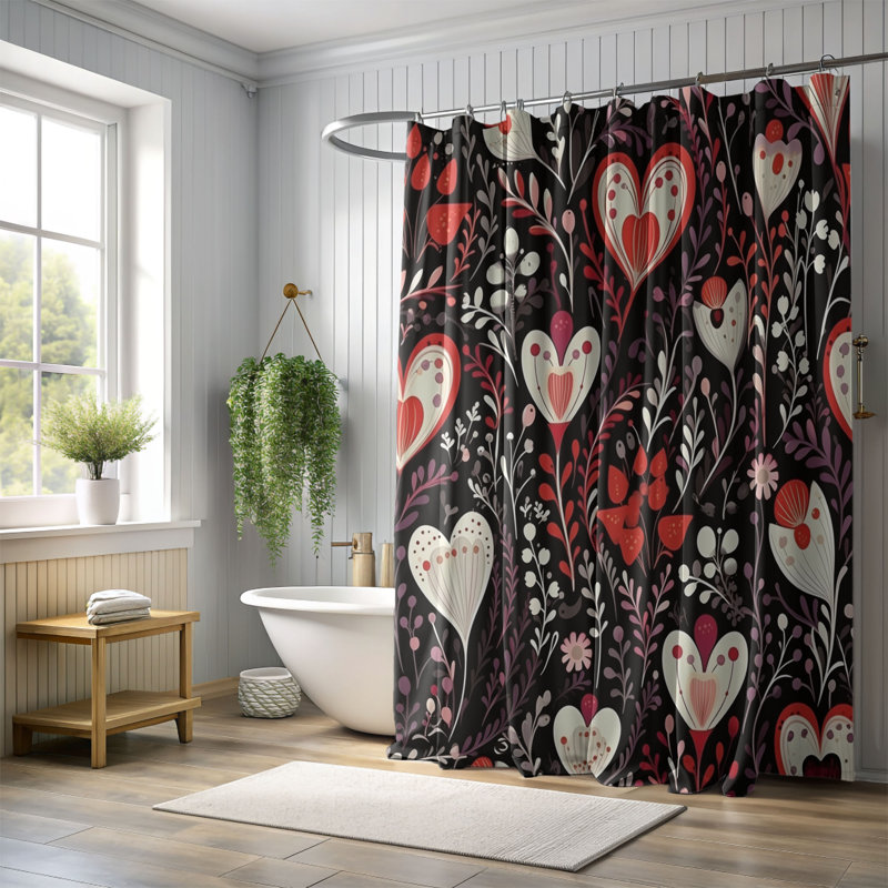 Heart Spark - Rideau de douche standard 1 pièce, H 74 po x l 71 po