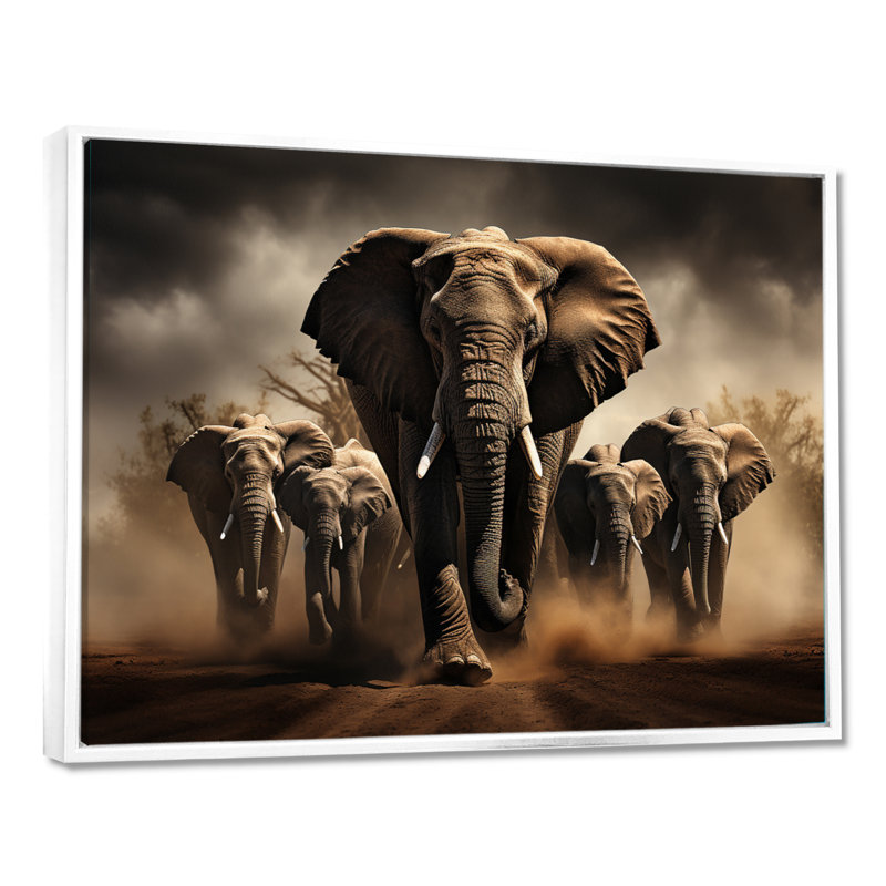 Éléphant harmonie en monochrome III - Éléphant, reproduction sur toile encadrée, H 34 po x l 44 po x P 1,5 po
