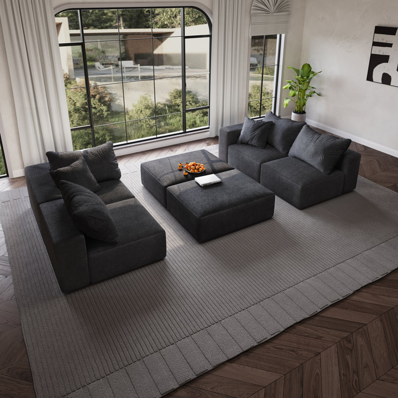 Oversized Comfort Modular Upholstered  Sofa , With Pillows, Black Chenille