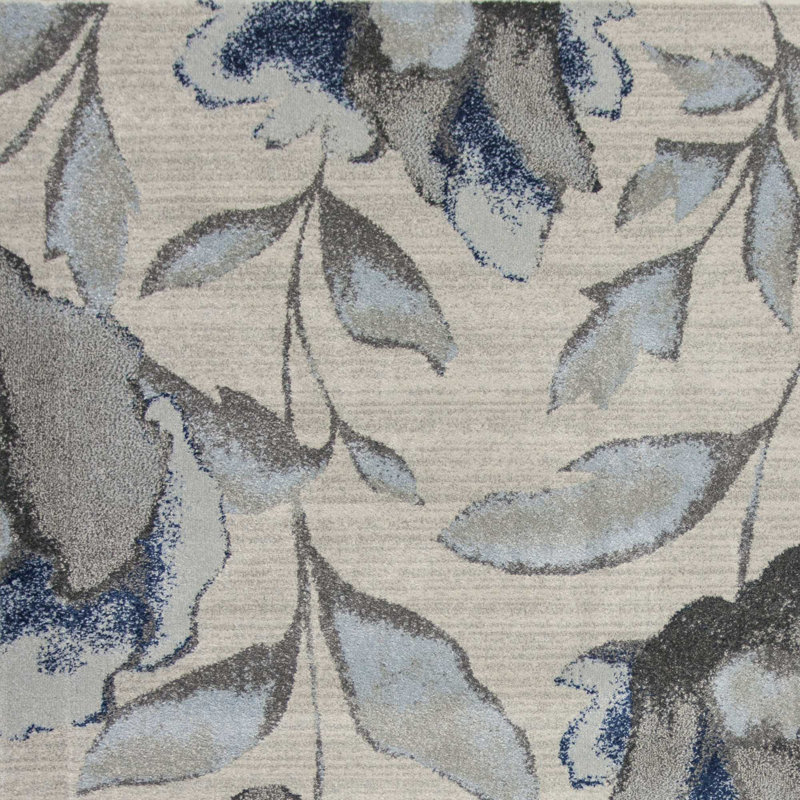Blue and Gray Floral Vines Area Rug, Rectangle 9'10" x 13'2"