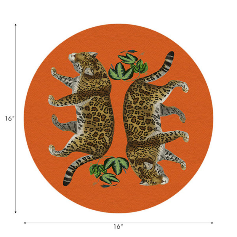 Leopard Seeing Double Pebble 16" Vinyl Placemat, Orange
