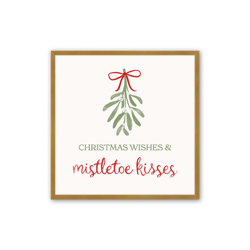 Imprimé festif gui II, H 13,75 po x l 13,75 po, Cadre simple en or poli, bois massif
