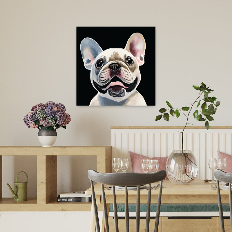 Art contemporain avec bouledogue, H 18 po x l 18 po