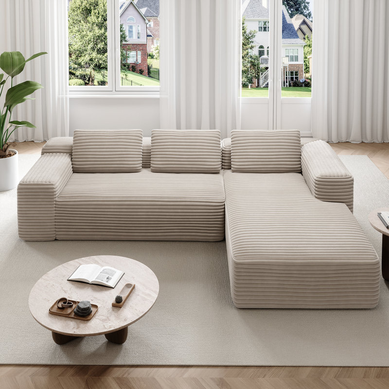 Balli 105'' Upholstere Boneless Compression Sofa, 2-Piece Corduroy Sofa Free Combination Cloud Sofa, No Assembly Required Modular Sectional Sofa Couch for Living Room, Deep Seat