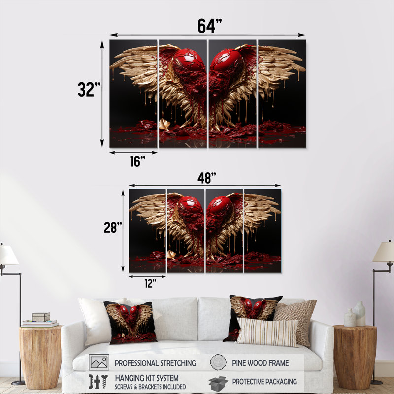 «Royal Wings and Royal Angel Wings I - Fantasy», ensemble de 4 décorations murales, H 32 po x l 64 po