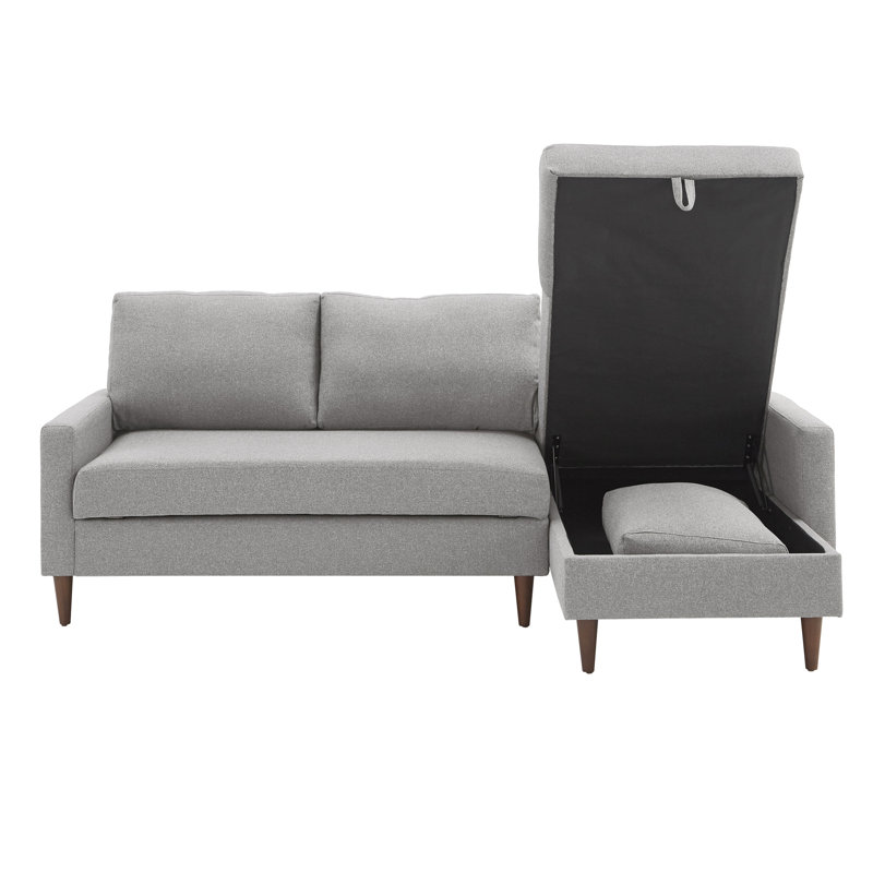 Myatt Upholstered L-Shaped Sectional, Light Gray Polyester Blend, Right Hand Facing