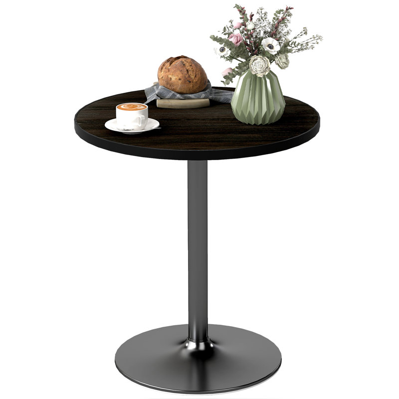 Table de salle à manger ronde pour 2 à 4 personnes, table de cuisine moderne avec plateau en grain de bois et base ronde pour salle à manger, salon, bureau personnel, noir