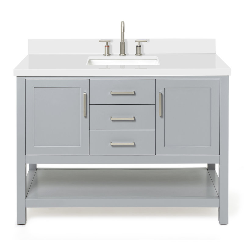 Bayhill 42'' Free Standing Single Bathroom Vanity with Quartz Top, Gray, 49" W, Pure White Quartz