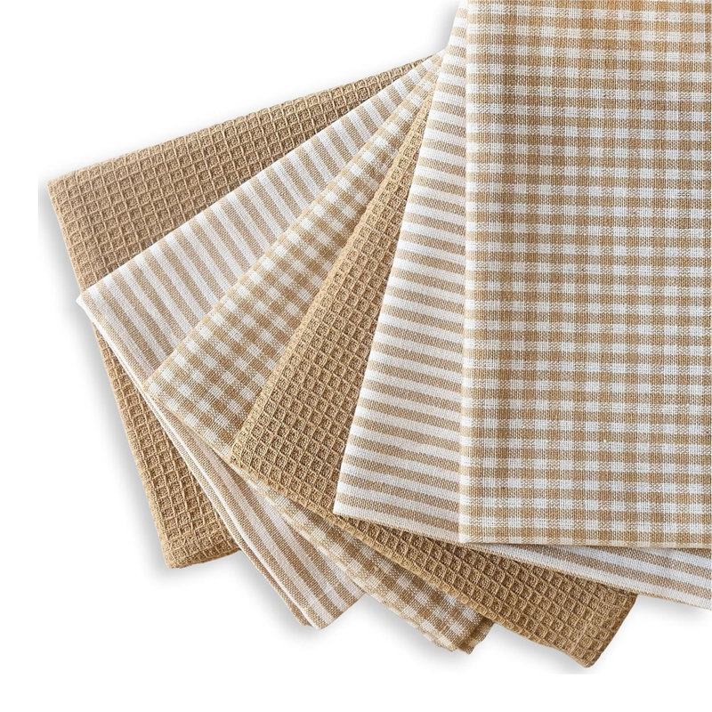  Highly Absorbent Beige Striped Gingham Plaid Tea Towels - Cotton Dish Towels For Kitchen Drying - 18"x28" Set Of 6 Farmhouse Linen Dishtowels In Bulk - Pano De Prato Para Cozinha - T Towles Towls
