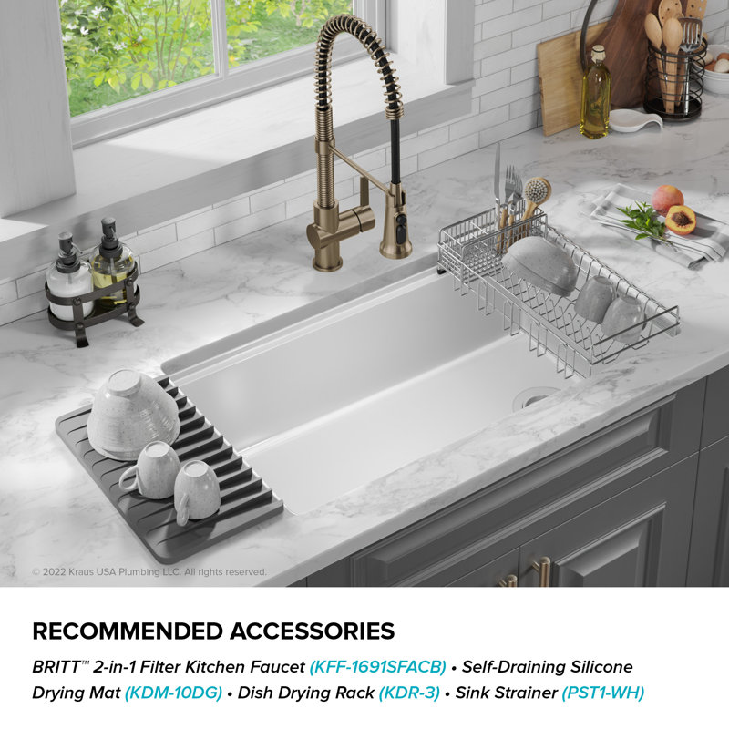 33" Fireclay Undermount Kitchen Sink - White Single Bowl Workstation Sink With Offset Drain, Dual Mount
