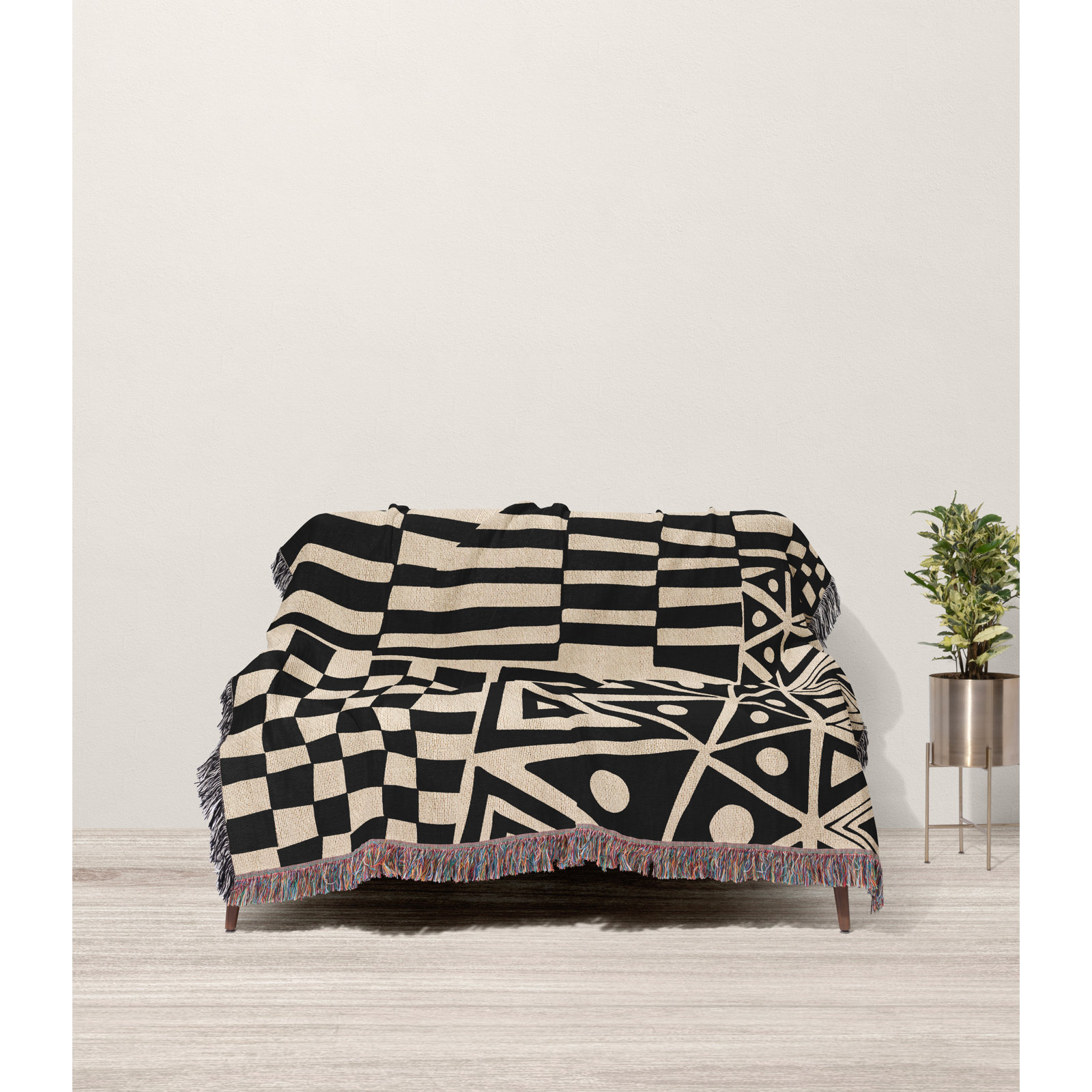 Cocodili Cotton Hand Woven Throw Blanket, Black/Beige, 60" x 80" – Queen