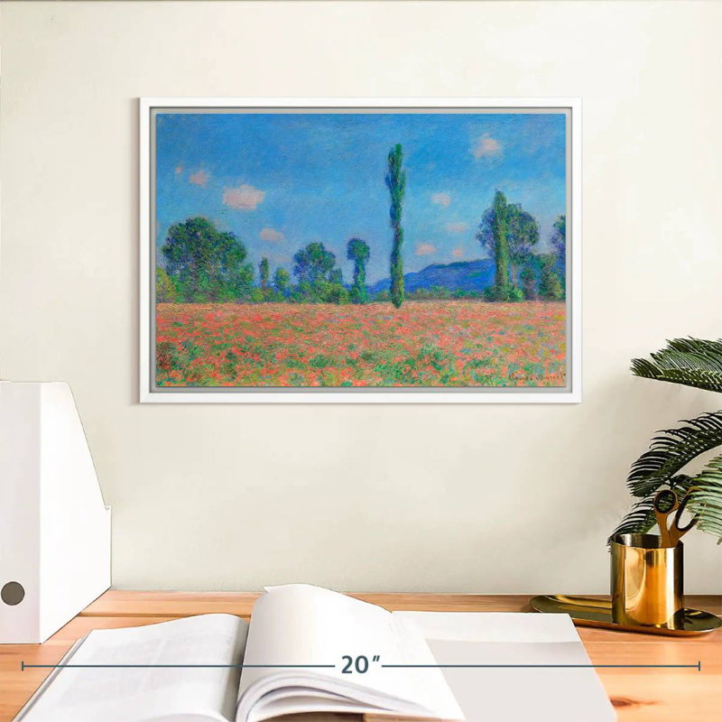 Champ de coquelicots, Giverny, 1891, 13 po x 9 po, Cadre flottant blanc
