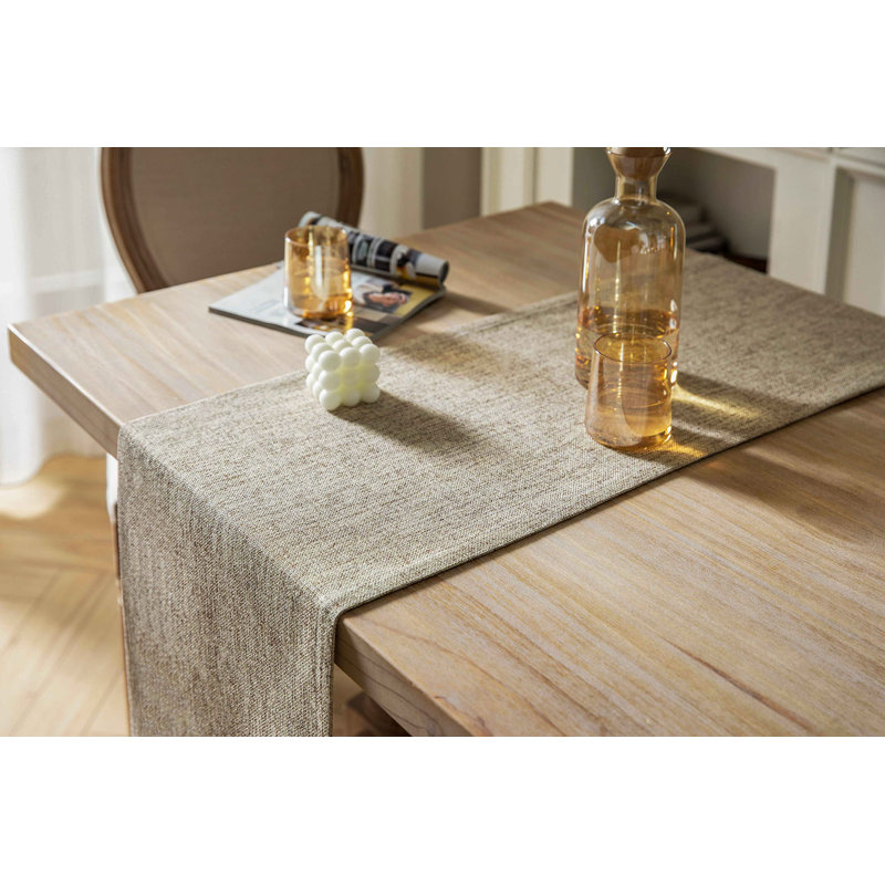 Oatmeal Beige Rustic Polyester Farmhouse Table Runner, 14x90 Inches