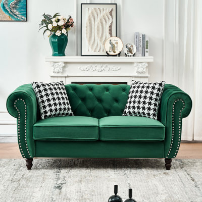 Canapé 2 places de style moderne du milieu du siècle, 65 pouces, avec accoudoirs arrondis, clous décoratifs et capacité de 450 lb, idéal pour un appartement moyen - Assise moelleuse.