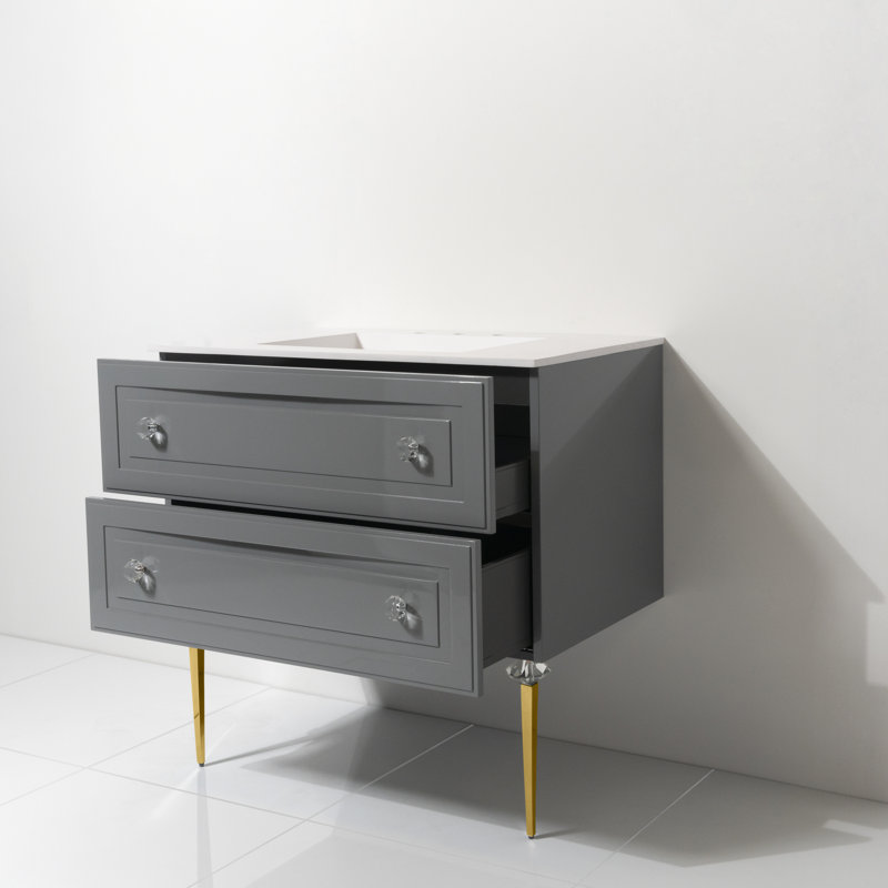 Ensemble de meuble-lavabo simple 42 "avec comptoir à surface solide Safira, Gris, Or