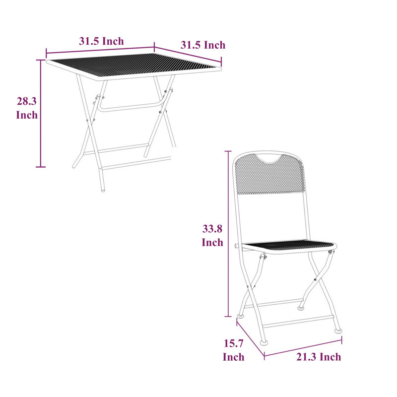 Ensemble de table de déjeuner et chaises d'extérieur Yoko 3 pièces, pliable, gris foncé
