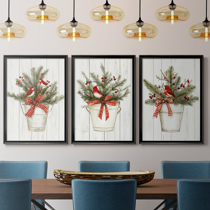 Christmas Holiday Art Lxxiv - Toile tendue avec châssis sur mesure - 3 pièces, H 30 po x l 63 po
