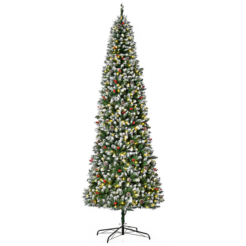 Arbre de Noël artificiel pré-éclairé enneigé, Blanc chaud, 8.9'