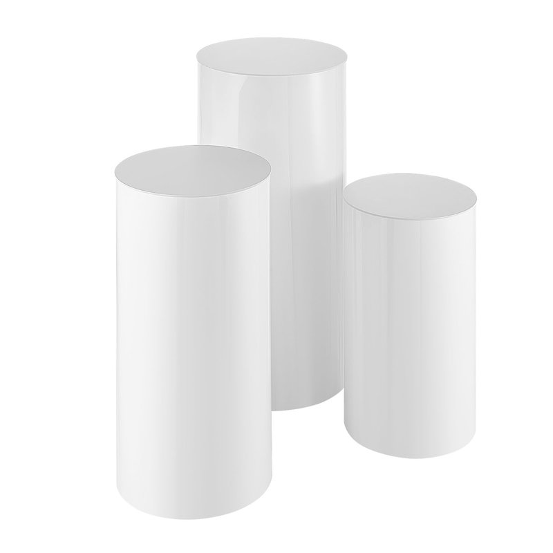 Ensemble de 3 socles cylindriques ronds blancs pour décoration de mariage et de fête - socles en plastique modernes avec couvercles en PVC