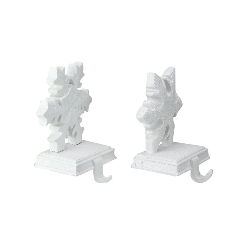 White Glitter Snowflake Polyresin Stocking Holders, Set of 2