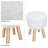 Johnjames 11" Wide Ottoman - Round Footrest, Vanity Chair, or Accent Stool with Faux Fur Fabric and Wood Legs for Bedroom, Dorm, or Apartment