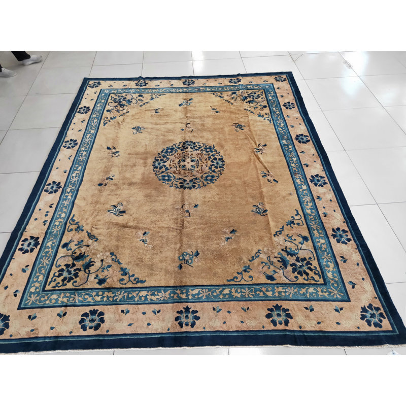 Antique Peking Chinese Medallion Yellow 1930s Rug