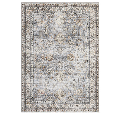 Vintage Machine Washable Rug for Living Room  Non Slip Non Shedding Floor Cover  Low Pile Carpet Foldable Floral Print Soft Mat for Nursery Bedroom Office
