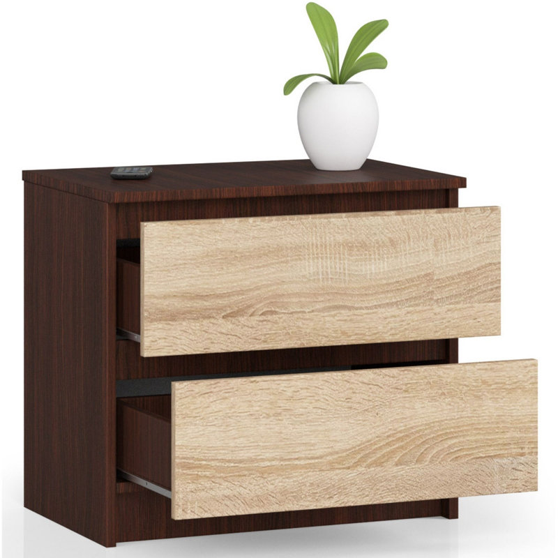 Eldrid 60 cm W Chest of 2 Drawers, Dark Brown/Sonoma Oak