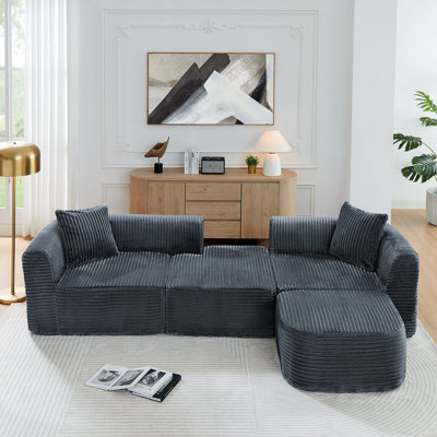 114" Cloud Sectional Couch With L-Shape Chaise, Modular Sofa With Movable Ottoman, Upholstered Couches For Living Room Bedroom, No Assembly Required