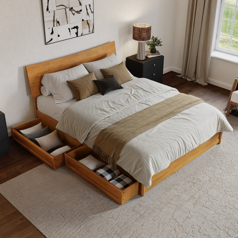 Harlowe Wood Platform Bed with Storage Drawers, Light Toffee, Queen