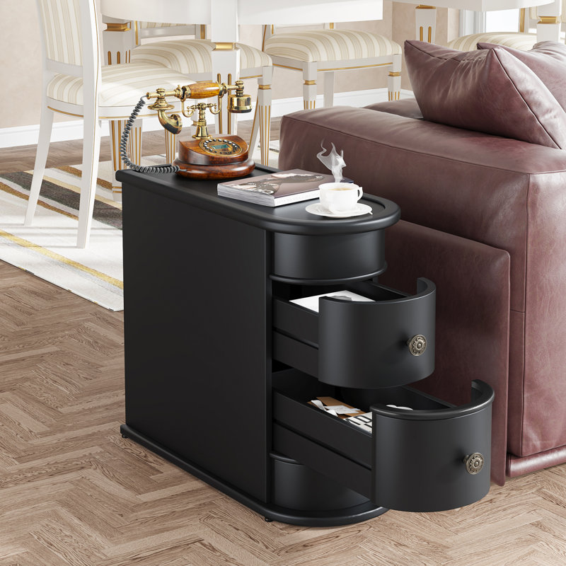 Solid Wood 2 - Drawer End Table, Black