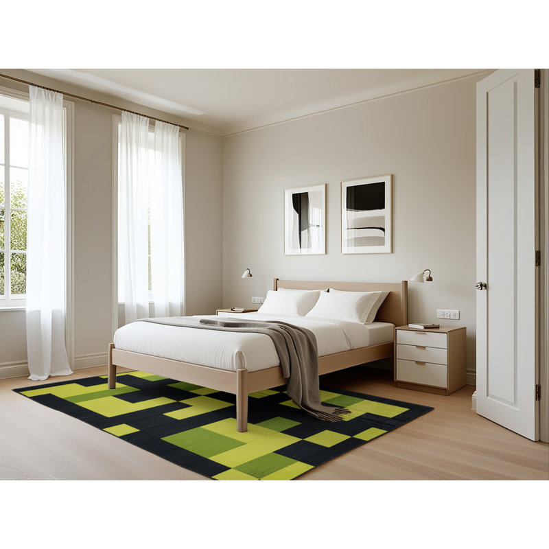 Tapis damier noir lavable à la machine, Rectangle 5 pi x 7 pi