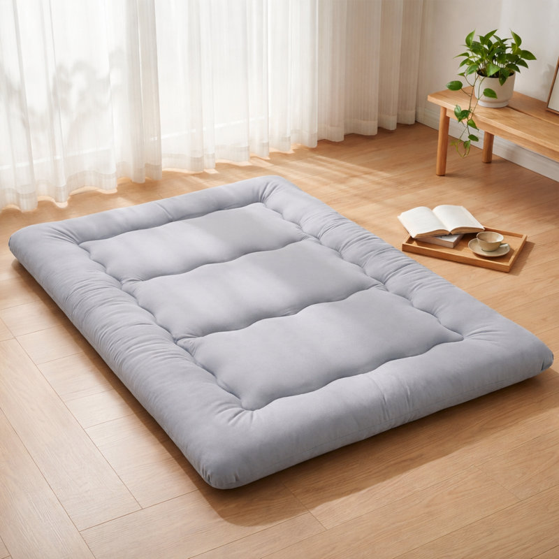 Matelas de sol futon, tapis de lit Tatami pliable avec housse lavable pour camping, invité, Lit simple, Gris